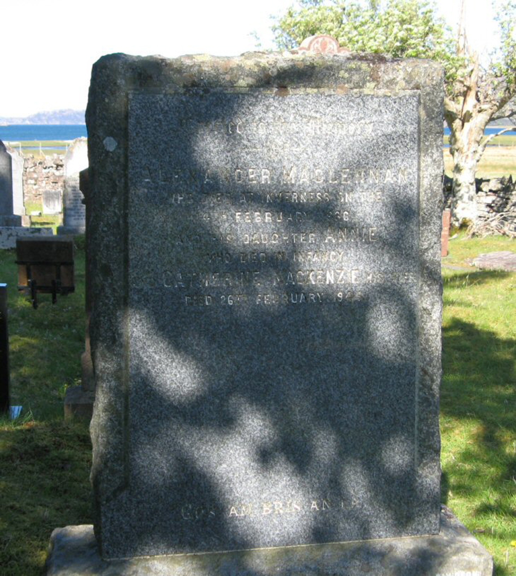 Photo of headstones/Alexander MacLennan died 1936 MI Annat Old